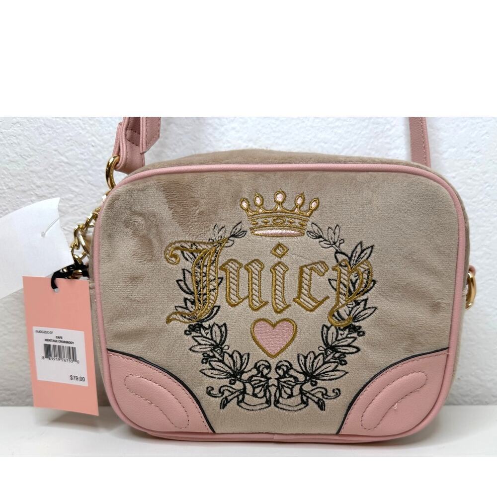 Juicy Couture Cafe Tanโ Heritage Crossbody- Gold Heart Bag Charm NWT Retail 79